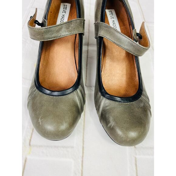 Steve Madden gray leather mary jane pumps heels sz 38.5 - Picture 7 of 9